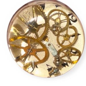 Steampunk Watch Gear Resin Statement Ring Adjustable Gold Tone Clockwork
